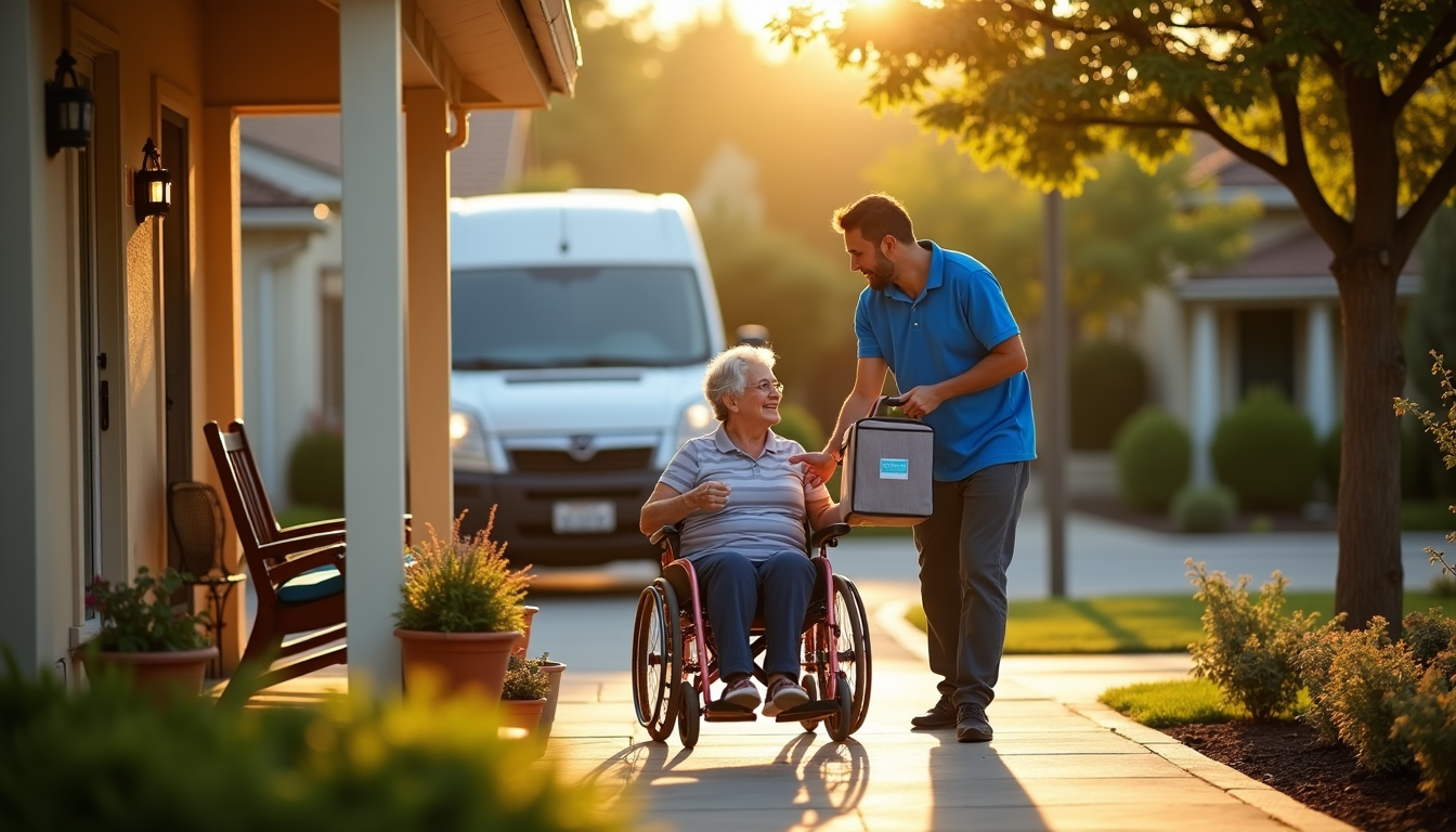 Meals on Wheels volunteer delivering nourishing meals to a disabled adult