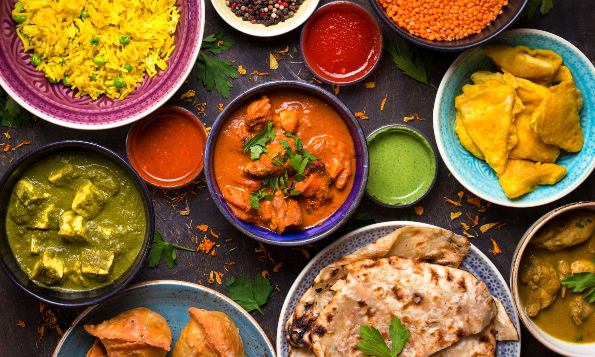 a table covered in food